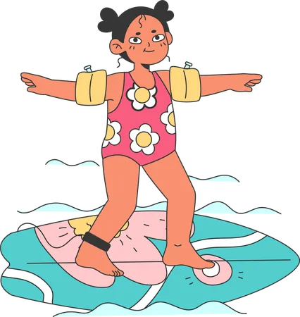 Niña surfeando  Ilustración