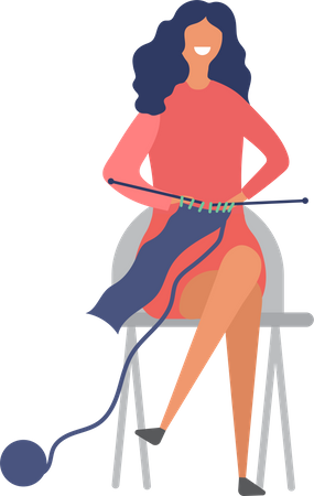 Niña tejiendo tela  Ilustración