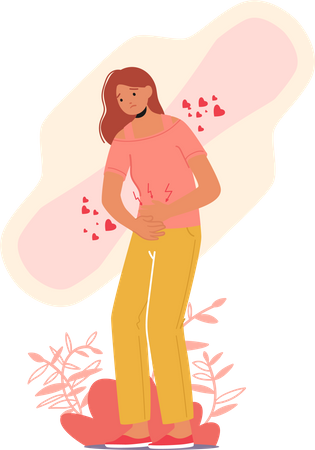 Chica con calambres menstruales  Ilustración
