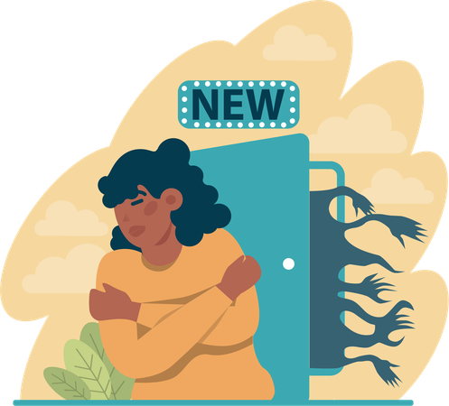 Chica teniendo miedo de las noticias.  Ilustración