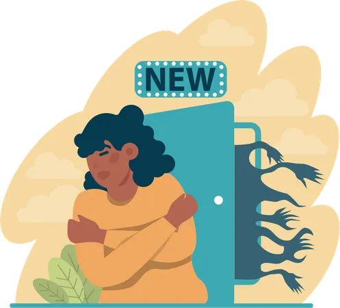 Chica teniendo miedo de las noticias.  Ilustración