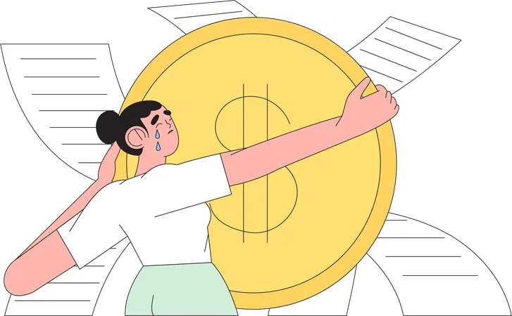 Chica sosteniendo moneda de un dólar y pagando impuestos  Ilustración