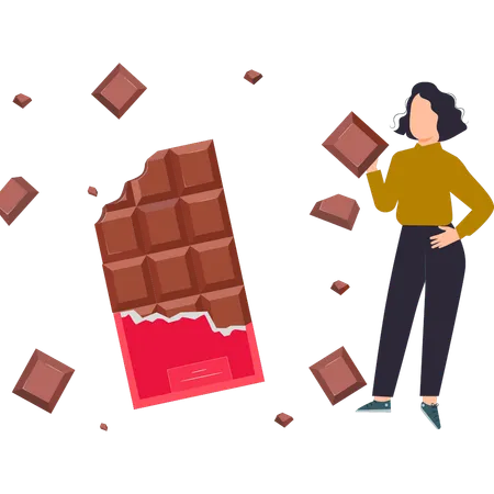 La chica tiene un trozo de chocolate.  Ilustración