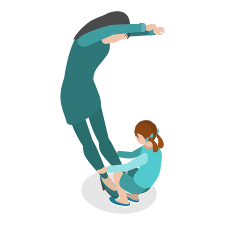Niña tirando de una mujer  Ilustración