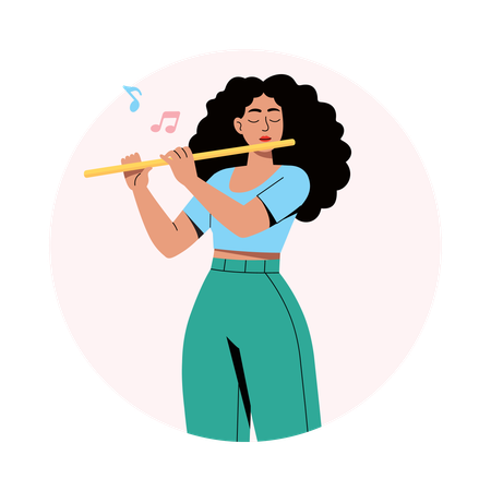 Niña tocando la flauta  Ilustración