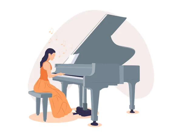 Niña tocando el piano  Ilustración