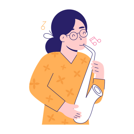 Niña tocando el saxofón  Ilustración