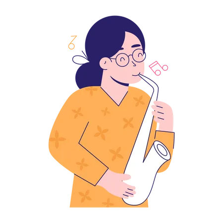 Niña tocando el saxofón  Ilustración