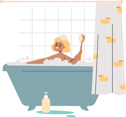 Chica bañándose en la bañera  Ilustración