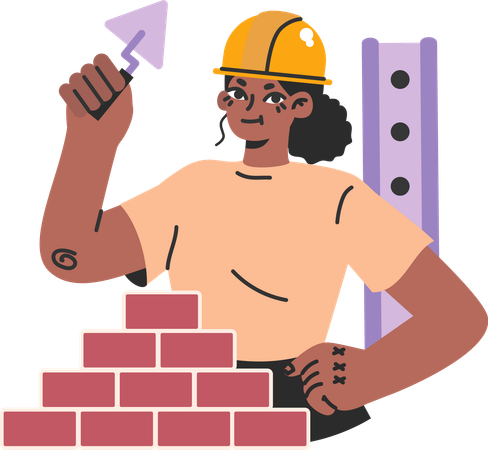 Chica trabajando como mano de obra de construcción  Ilustración