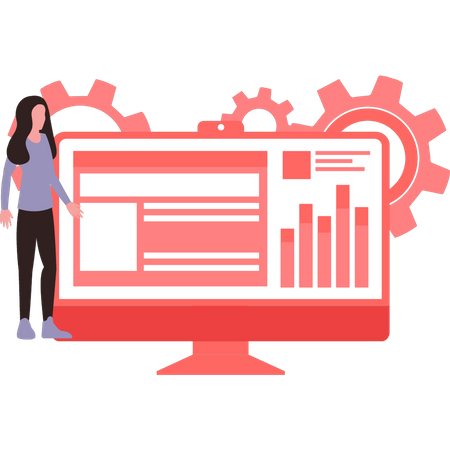 Chica trabajando en la configuración del gráfico  Ilustración