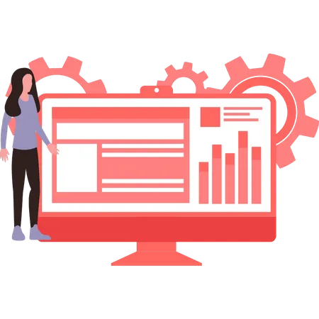 Chica trabajando en la configuración del gráfico  Ilustración