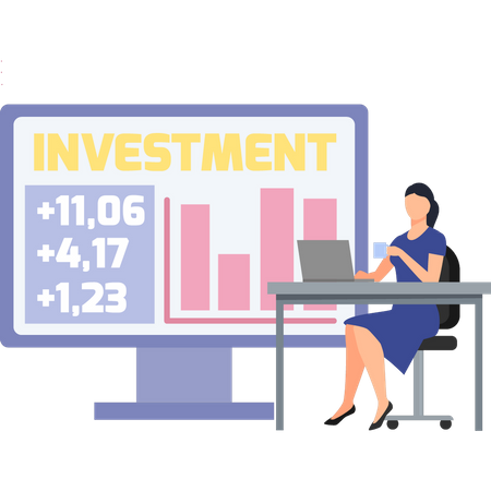 Chica trabajando en gráfico de inversión  Ilustración