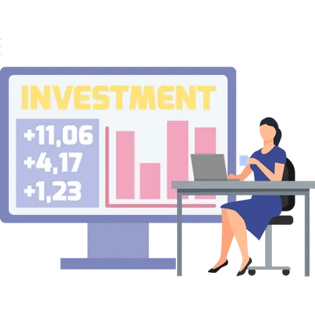 Chica trabajando en gráfico de inversión  Ilustración