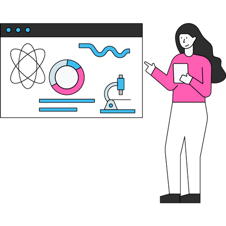 Chica trabajando en investigación de datos  Ilustración