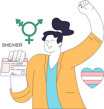 Chica trans mostrando tarjeta de identificación  Ilustración