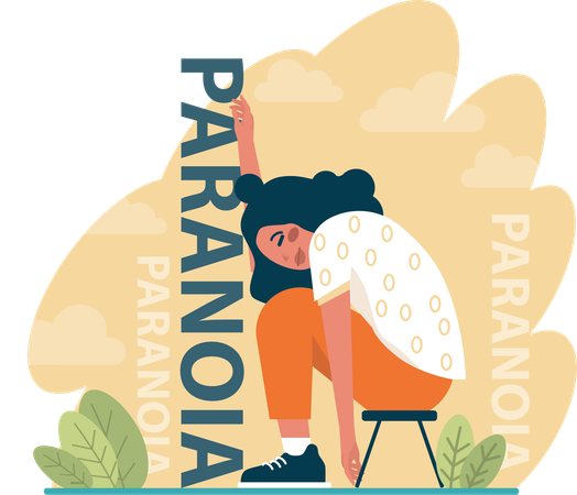 Chica triste mostrando prueba de paranoia  Ilustración
