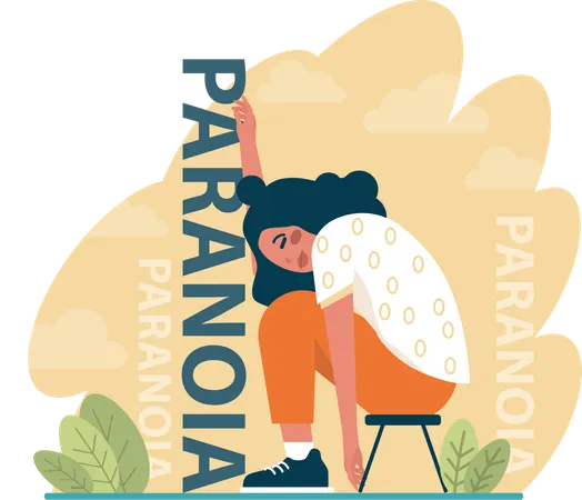Chica triste mostrando prueba de paranoia  Ilustración