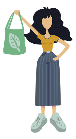 Niña usando bolsa amigable con el medio ambiente  Ilustración