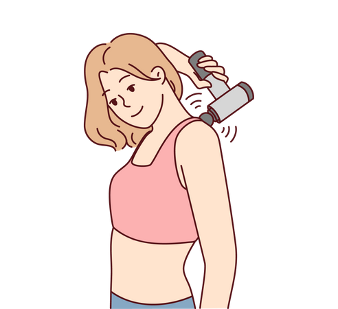Chica usando pistola vibratoria para masaje  Ilustración