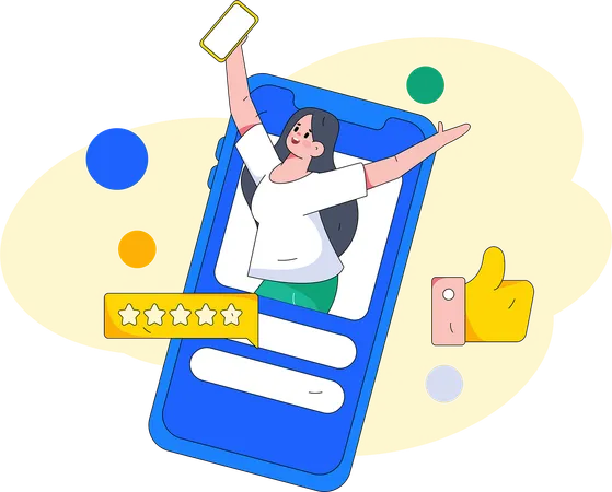 Chica usando las redes sociales por teléfono  Ilustración