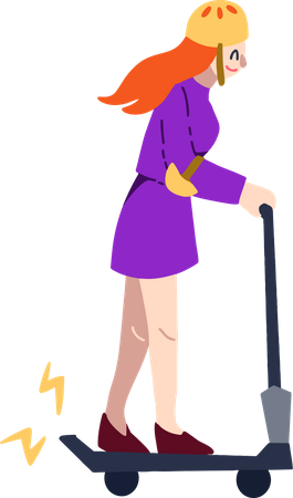 Chica usando scooter  Ilustración