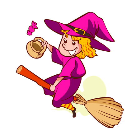 Niña vestida con un disfraz de bruja  Ilustración