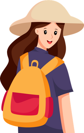 Chica viajando con mochila  Ilustración