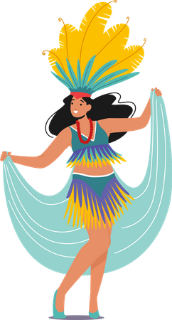 Chica usa traje brillante con plumas bailando en el carnaval de Río de Janeiro  Ilustración
