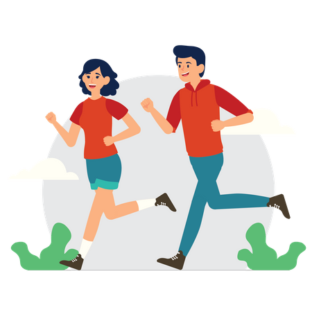 Chica y hombre corriendo  Ilustración