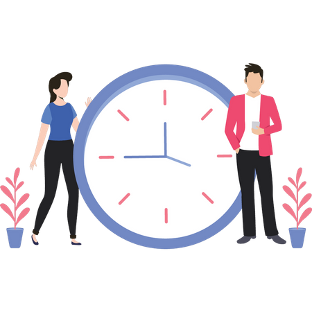 Niña y hombre de pie con reloj  Illustration