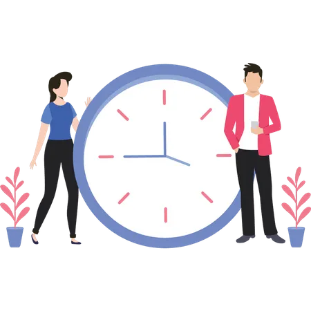 Niña y hombre de pie con reloj  Illustration