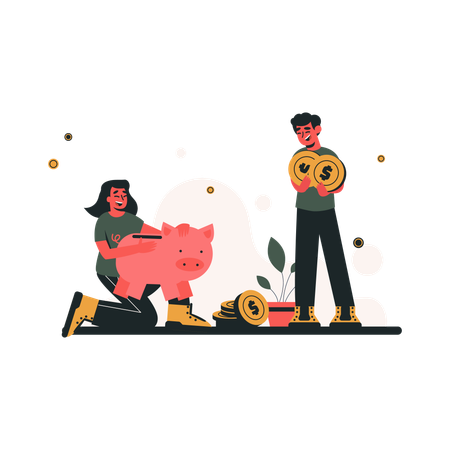 Niña y hombre invirtiendo dinero para campaña  Ilustración