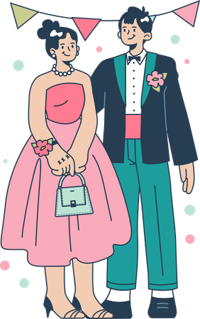 Niña y niño felices con ropa formal mientras van a la fiesta de graduación  Ilustración