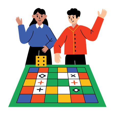 Niña y niño jugando juego de mesa  Ilustración