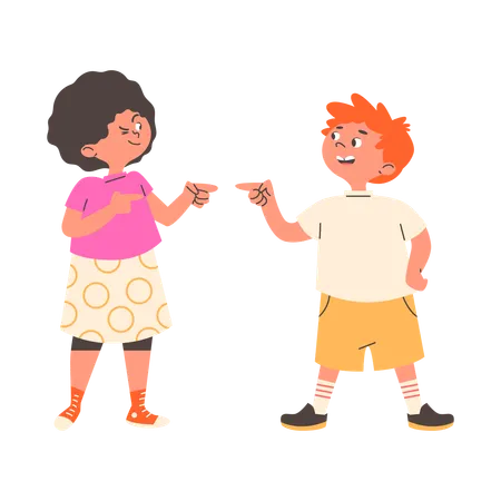 Niña y niño señalándose con el dedo  Ilustración