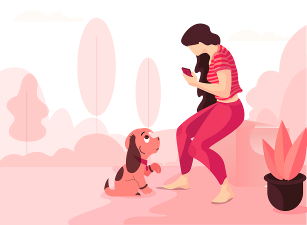 Niña y perro sentados juntos  Ilustración