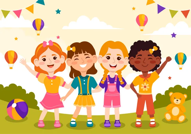 Niñas celebran el Día Internacional de la Niña  Ilustración