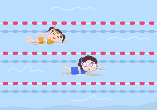 Niñas corriendo en la piscina  Ilustración