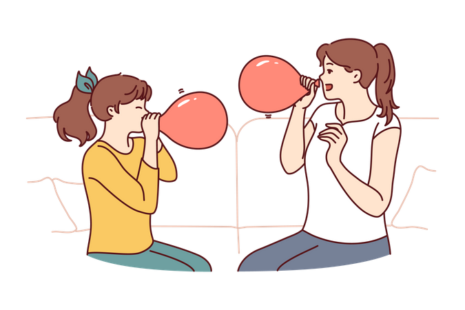 Las chicas jóvenes están inflando globos.  Ilustración