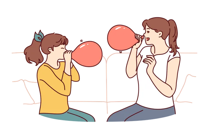 Las chicas jóvenes están inflando globos.  Ilustración