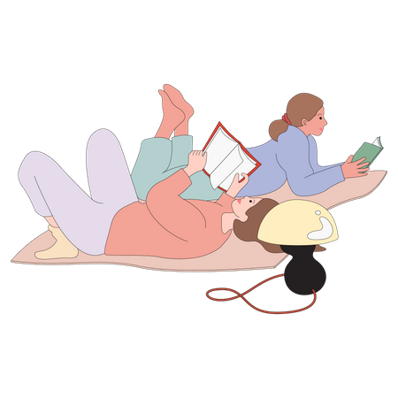 Niñas leyendo libro  Ilustración