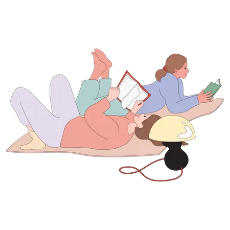 Niñas leyendo libro  Ilustración