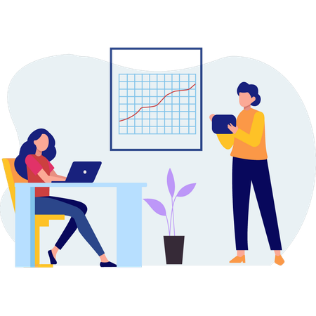 Chicas trabajando en proyecto gráfico.  Ilustración