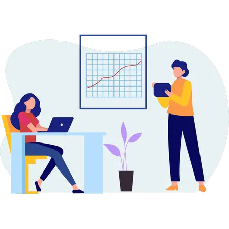 Chicas trabajando en proyecto gráfico.  Ilustración