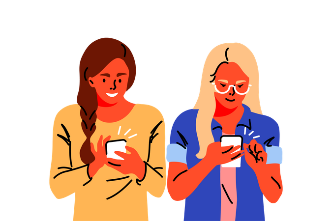 Chicas usando la aplicación de redes sociales  Ilustración