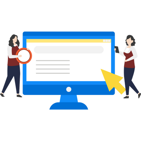 Chicas usando tecnología de internet  Ilustración