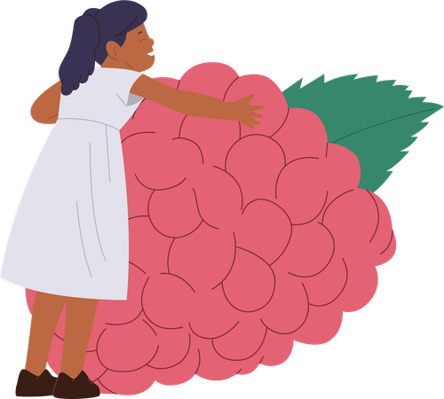 Niña abrazando racimo de uvas  Ilustración