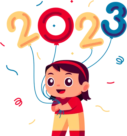 Niña celebra el Año Nuevo 2023  Ilustración