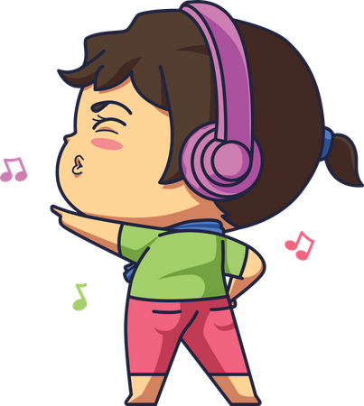 Niña escuchando música  Ilustración